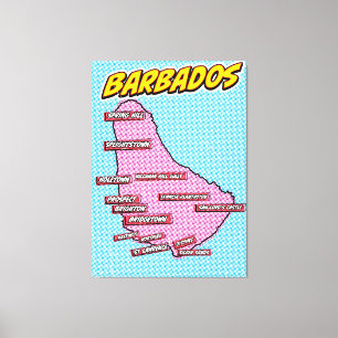 Pop Art Illustrated Barbados karta Canvastryck