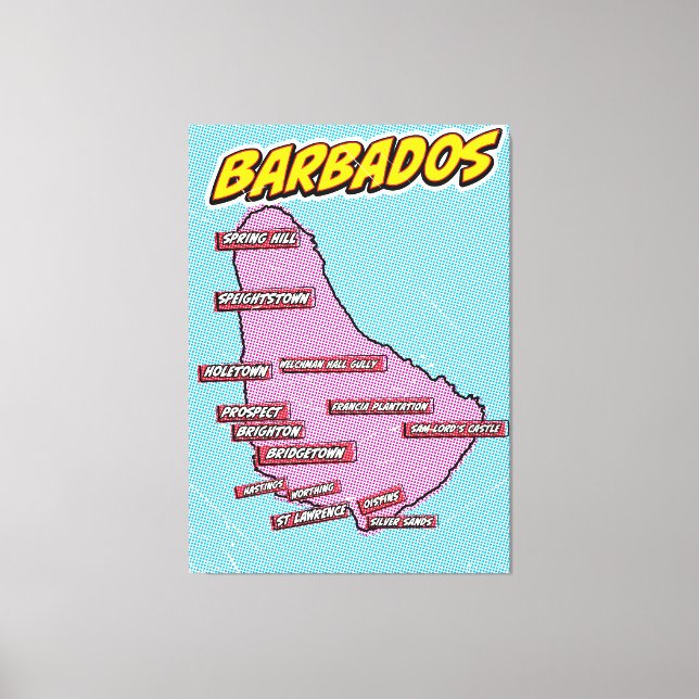 Pop Art Illustrated Barbados karta Canvastryck (Framsida)