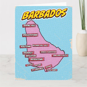 Pop Art Illustrated Barbados karta Kort