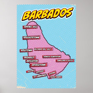 Pop Art Illustrated Barbados karta Poster