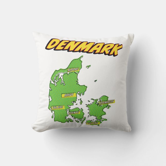 Pop Art Illustrated Danmark karta Kudde (Framsida)