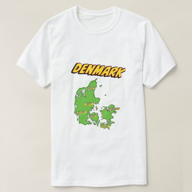 Pop Art Illustrated Danmark karta T Shirt (Design framsida)
