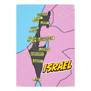 Pop Art Illustrated Israel karta Fototryck