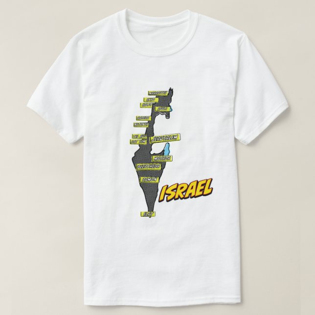 Pop Art Illustrated Israel karta T Shirt (Design framsida)