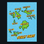 Pop Art Illustrated Scilly Isles karta Poster<br><div class="desc">Pop Art Illustrerade Scilly Isles UK karta i en vacker vintage som bär stil.</div>