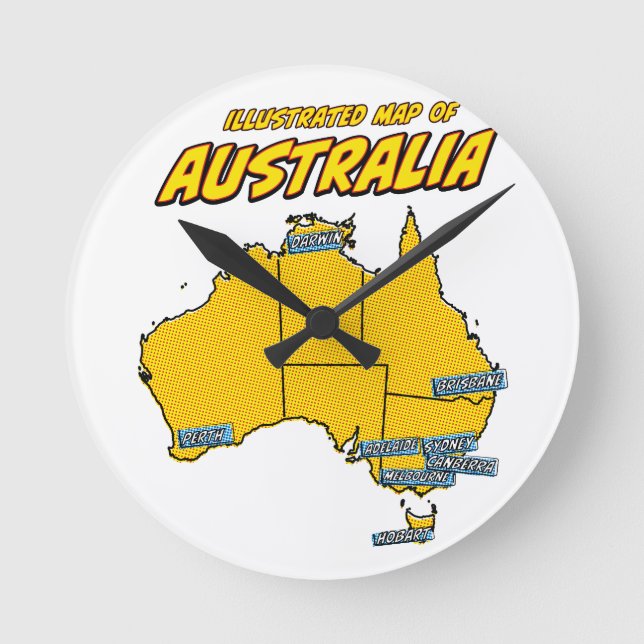 Pop Art Illustrerad Australien  Rund Klocka (Framsida)