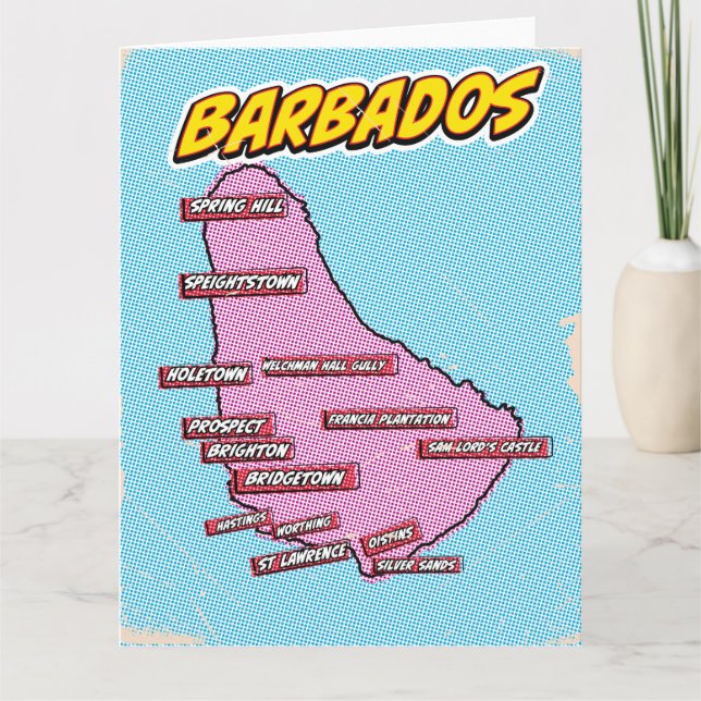 Pop Art Illustrerad Barbados karta Kort (Framsida)