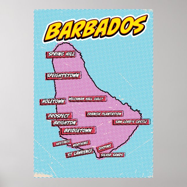 Pop Art Illustrerad Barbados karta Poster (Framsidan)