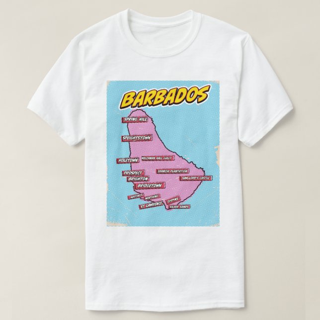 Pop Art Illustrerad Barbados karta T Shirt (Design framsida)