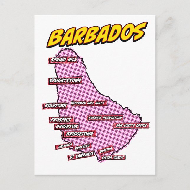 Pop Art Illustrerad Barbados karta Vykort (Framsida)