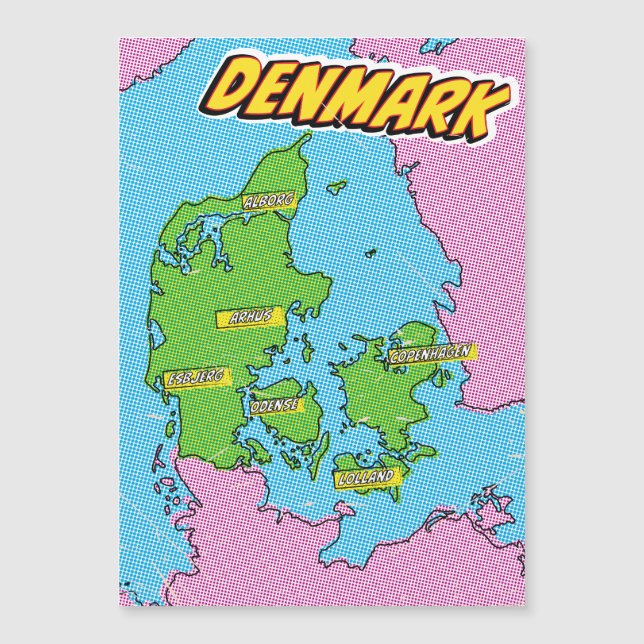 Pop Art Illustrerad Danmarkskarta (Framsida)