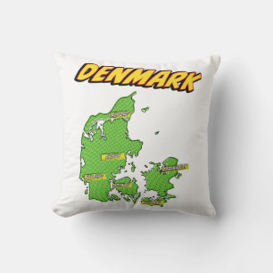 Pop Art Illustrerad Danmarkskarta Kudde