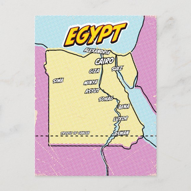 Pop Art Illustrerad Egypten karta Helg Vykort (Framsida)