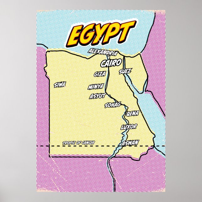 Pop Art Illustrerad Egypten karta Poster (Framsidan)