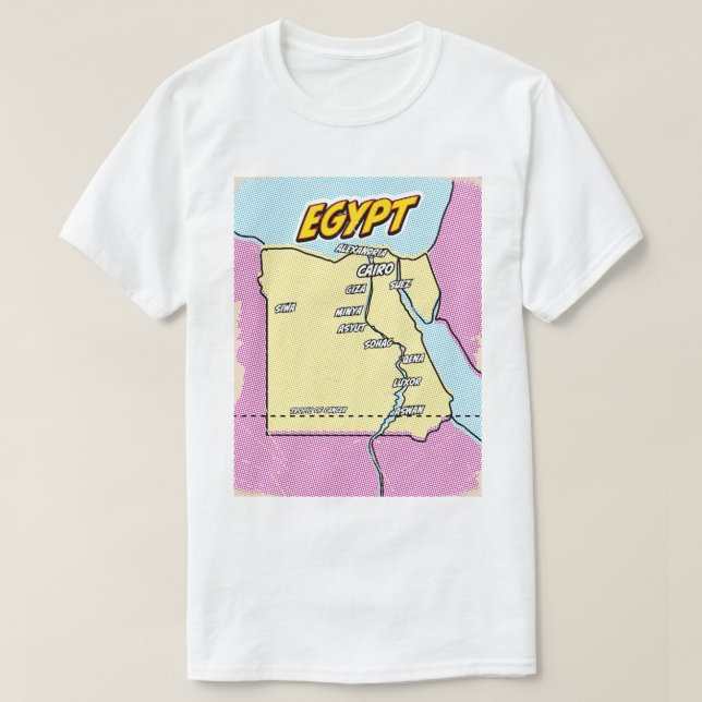 Pop Art Illustrerad Egypten karta T Shirt (Design framsida)
