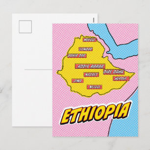 Pop Art Illustrerad Etiopien karta Helg Vykort