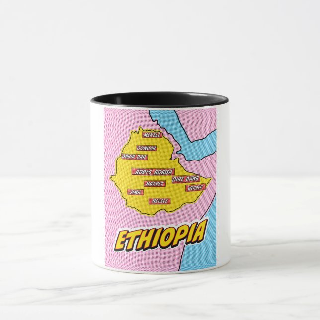 Pop Art Illustrerad Etiopien karta Mugg (Center)