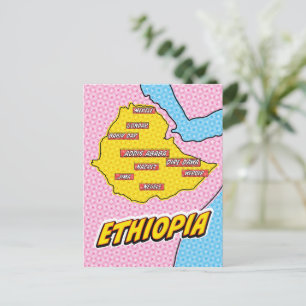 Pop Art Illustrerad Etiopienkarta Vykort