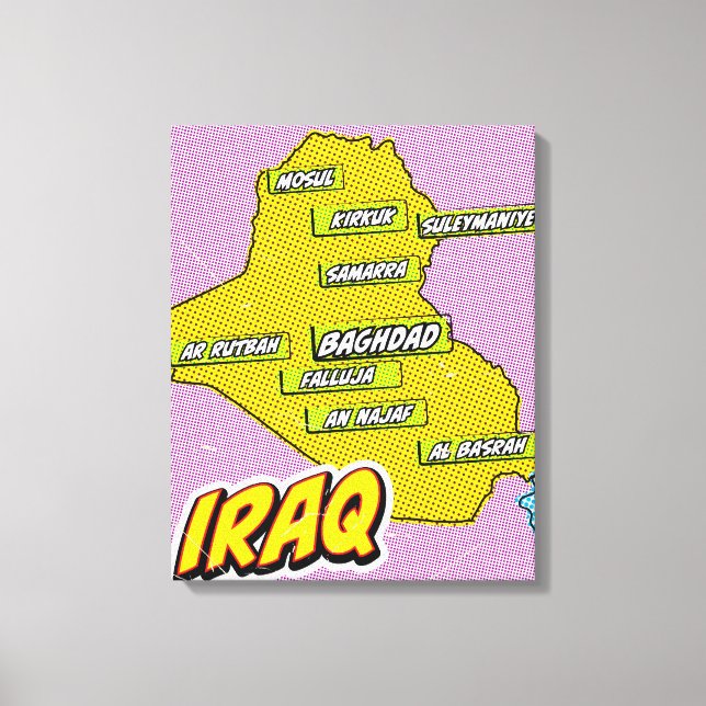 Pop Art Illustrerad Irak karta Canvastryck (Framsida)