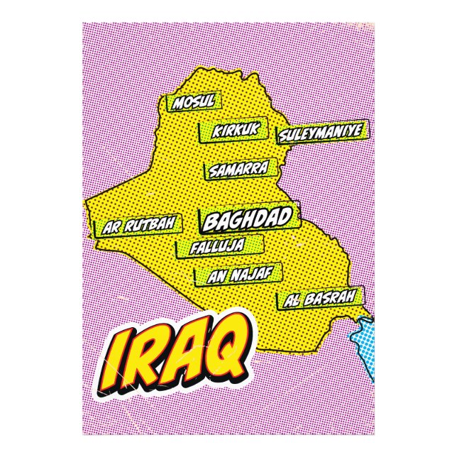 Pop Art Illustrerad Irak karta Fototryck (Framsidan)
