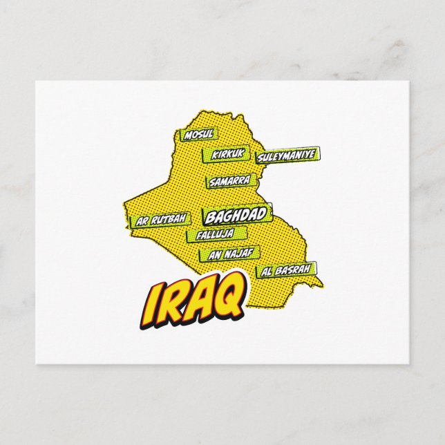 Pop Art Illustrerad Irak karta Vykort (Framsida)