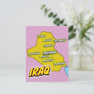 Pop Art Illustrerad Irak karta Vykort