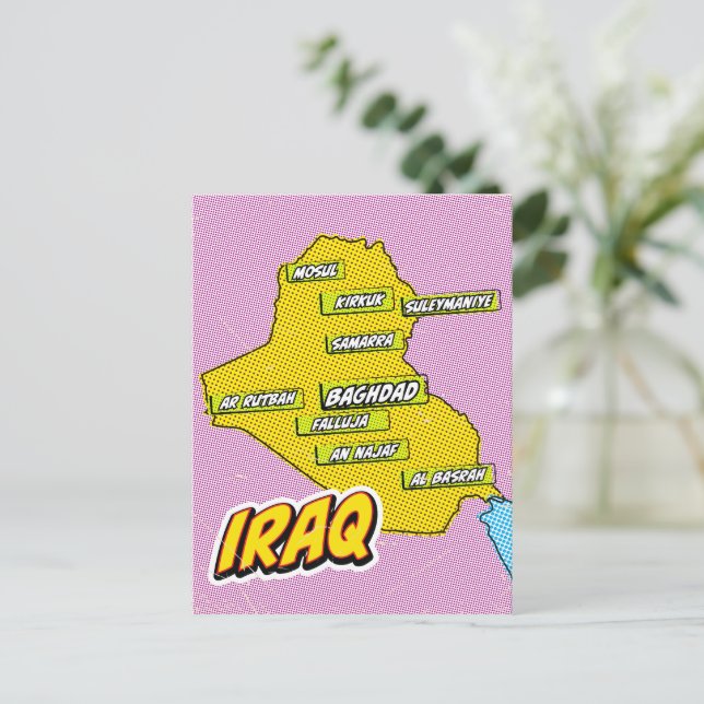 Pop Art Illustrerad Irak karta Vykort (Stående Fram)