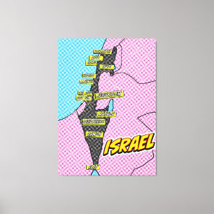 Pop Art Illustrerad Israel karta Canvastryck
