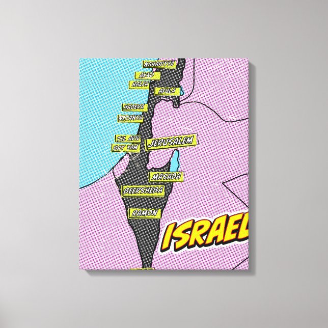 Pop Art Illustrerad Israel karta Canvastryck (Framsida)