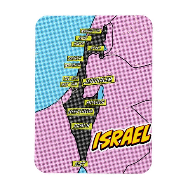 Pop Art Illustrerad Israel karta Magnet (Vertikal)