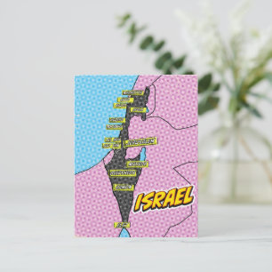 Pop Art Illustrerad Israel karta Vykort