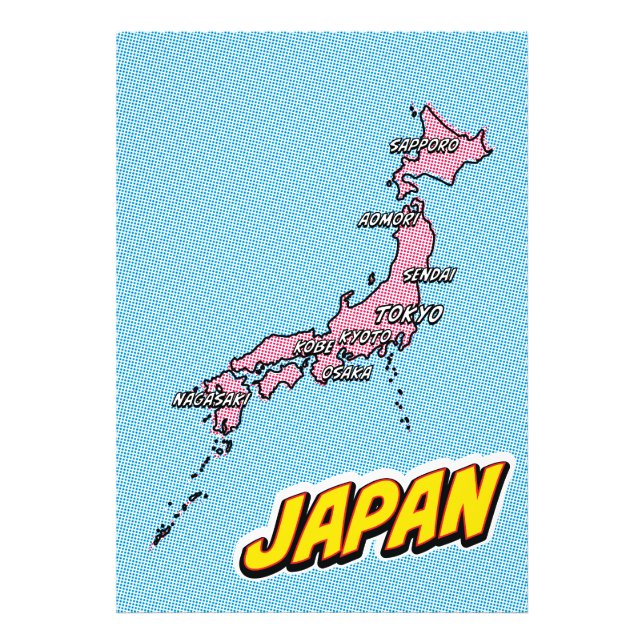 Pop Art Illustrerad Japankarta Fototryck (Framsidan)