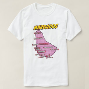 Pop Art Illustrerad karta över Barbados T Shirt