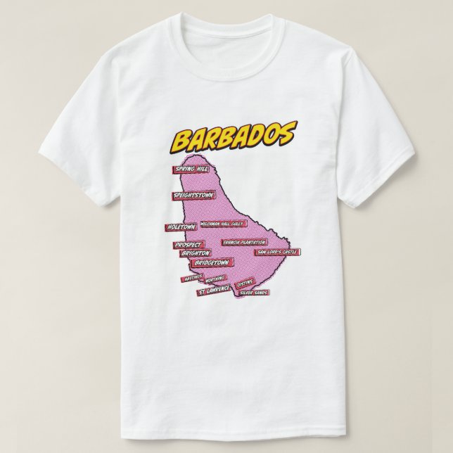 Pop Art Illustrerad karta över Barbados T Shirt (Design framsida)
