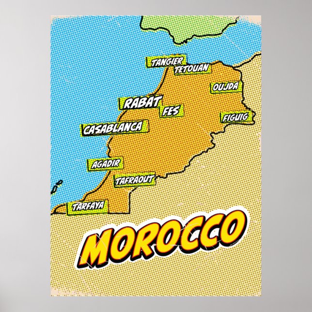Pop Art Illustrerad Marocko karta Poster (Framsidan)