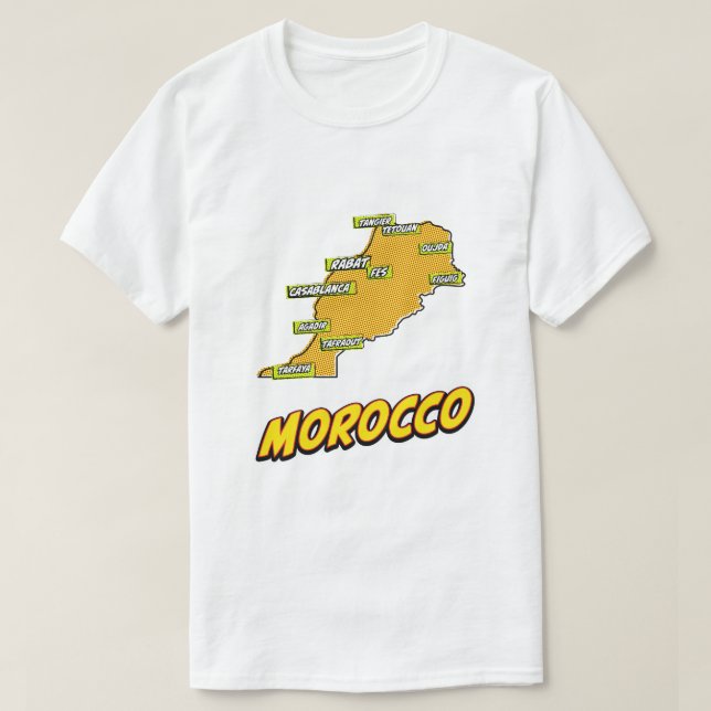 Pop Art Illustrerad Marocko karta T Shirt (Design framsida)