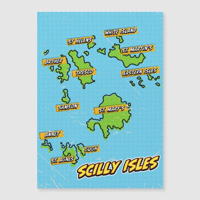 Pop Art Illustrerad Scilly Isles karta (Framsida)