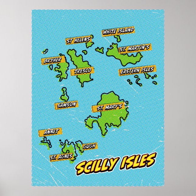 Pop Art Illustrerad Scilly Isles karta Poster (Framsidan)