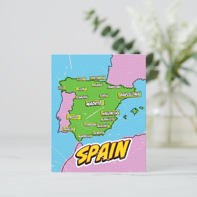 Pop Art Illustrerad Spanien karta (Stående Fram)