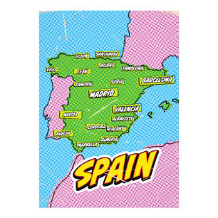 Pop Art Illustrerad Spanien karta Fototryck