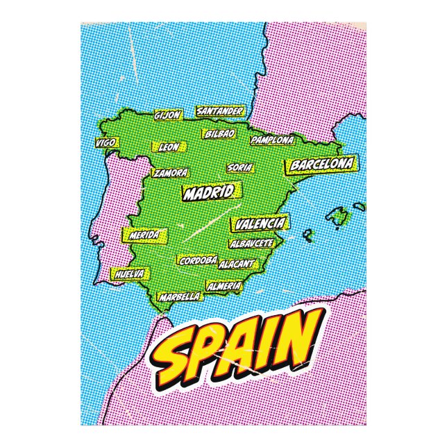 Pop Art Illustrerad Spanien karta Fototryck (Framsidan)