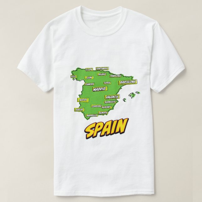 Pop Art Illustrerad Spanien karta T Shirt (Design framsida)