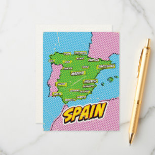 Pop Art Illustrerad Spanien karta Tilläggskort