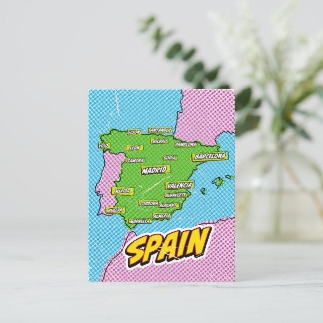 Pop Art Illustrerad Spanien karta Vykort (Stående Fram)