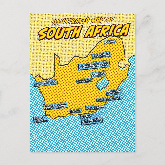 Pop Art Illustrerad Sydafrika  Helg Vykort (Framsida)