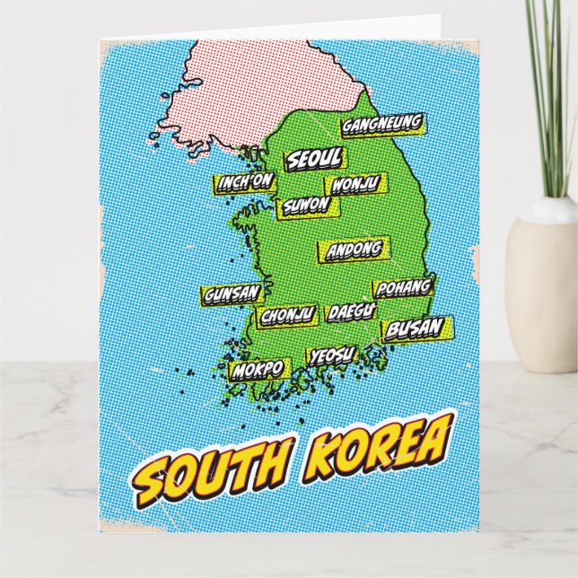 Pop Art Illustrerad Sydkorea karta Kort (Framsida)