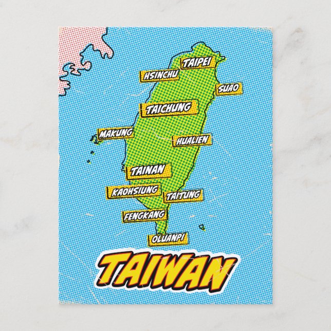 Pop Art Illustrerad Taiwan karta Tilläggskort (Framsida)