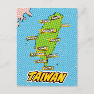 Pop Art Illustrerad Taiwan karta Tilläggskort