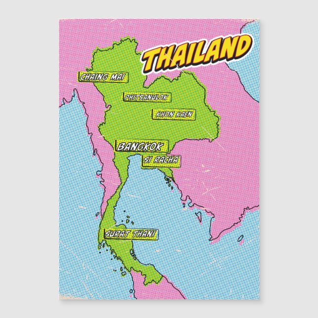 Pop Art Illustrerad Thailandskarta (Framsida)