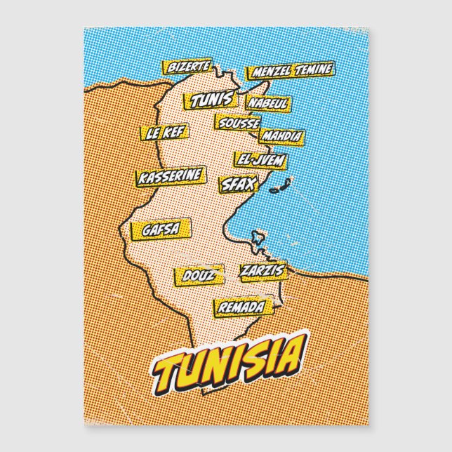 Pop Art Illustrerad Tunisienkarta (Framsida)